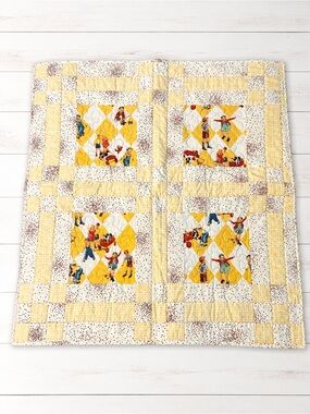 Vintage-Style Yellow Patchwork Dick & Jane Child’s Quilt
